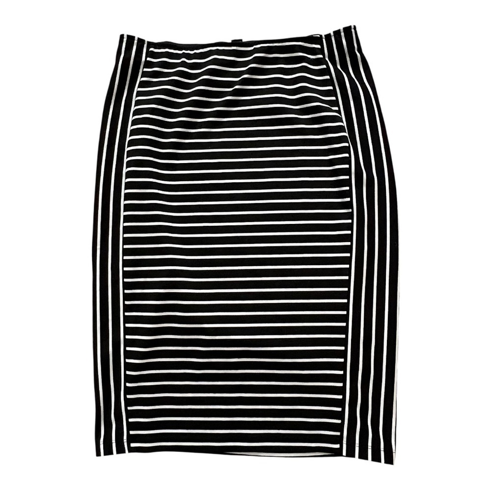 Apt. 9 Black and White Striped Midi Ponte Pencil Skirt- L